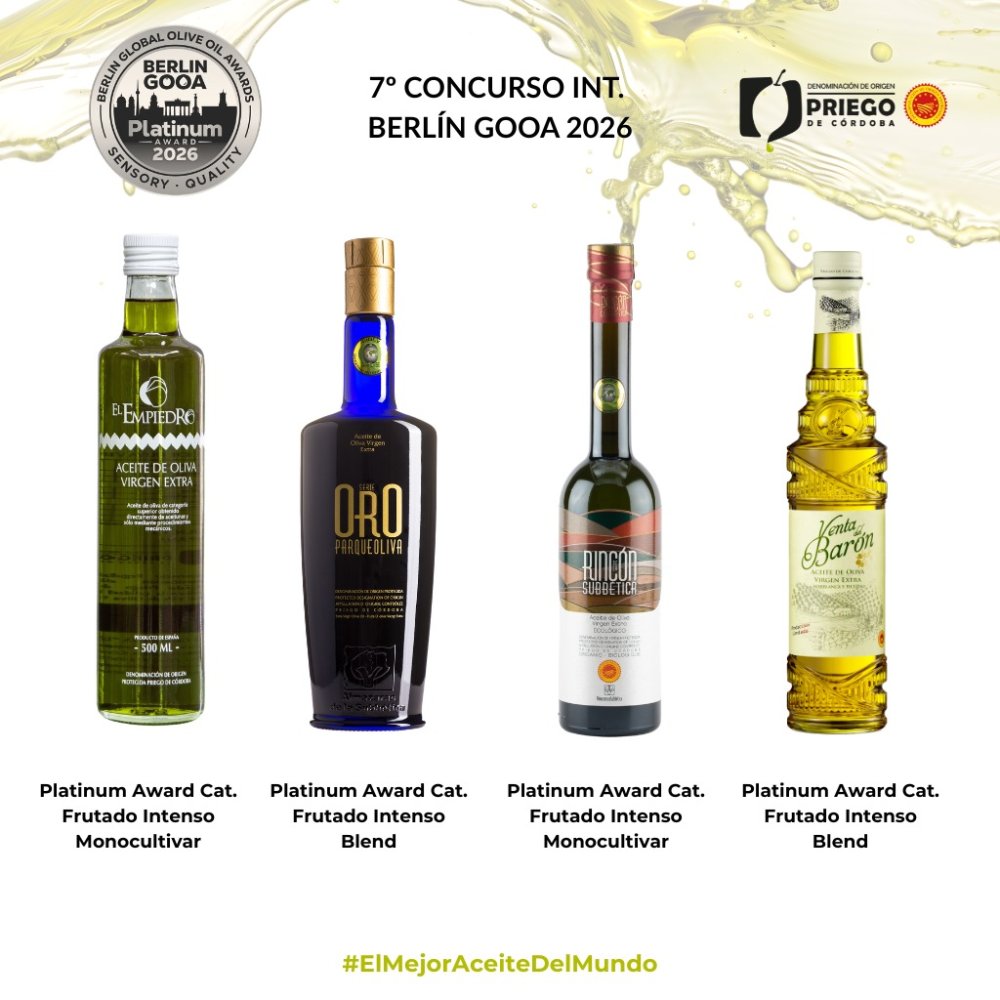 Los aceites de la D.O.P. Priego de Córdoba triunfan con cuatro medallas "Platinum" en los Berlín GOOA 2026