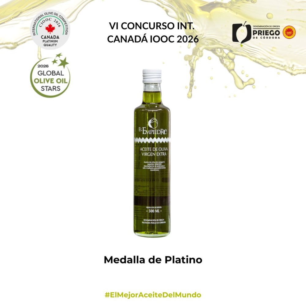 Imagen  'El Empiedro' se corona con la Medalla de Platino en el Canadá International Olive Oil Competition 2026