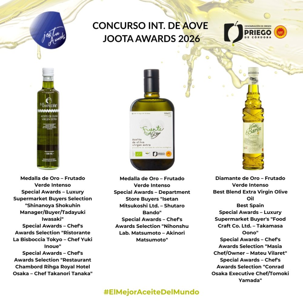 Imagen Triunfo internacional para el aceite de Priego de Córdoba en los JOOTA Awards 2026
