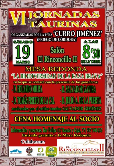 Imagen Las Sextas Jornadas Taurinas de la Peña Curro Jiménez se celebrarán el sábado 19 de Marzo