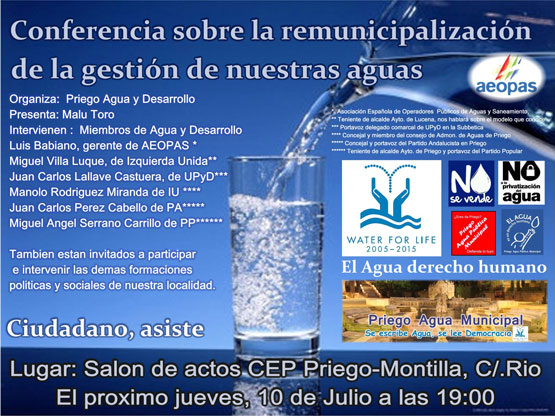 Imagen El grupo 'Priego, Agua y Desarrollo' organiza una conferencia sobre la remunicipalización del agua