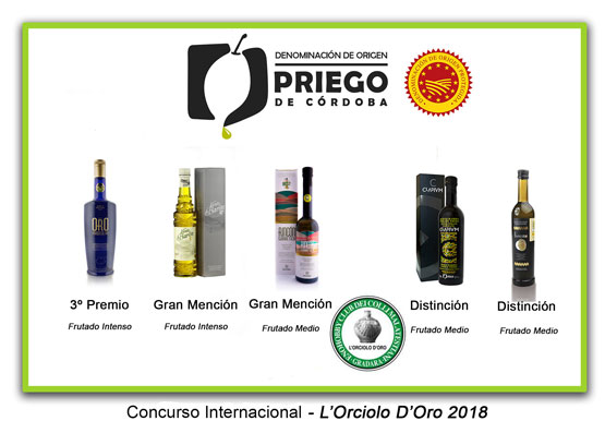 Imagen Cinco firmas con D.O.P. Priego de Córdoba reconocidas en el Concurso Internacional L’Orciolo D’ Oro