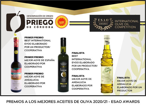 Imagen La DOP Priego de Córdoba recibe 3 primeros puestos en los ESAO AWARDS 2020/2021