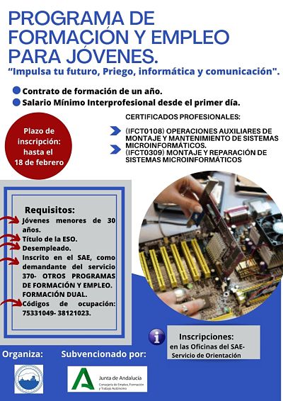 Imagen Abierto plazo de inscripción para el Programa Formación y Empleo para Jóvenes- Priego de Córdoba