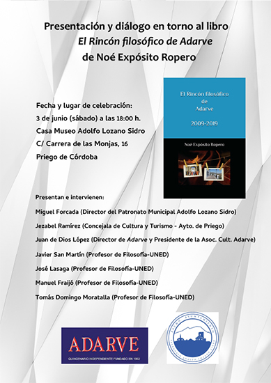 Imagen Presentación y diálogo en torno al libro El Rincón filosófico de Adarve de Noé Expósito Ropero